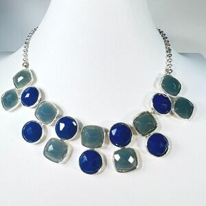 Vintage Trifari Bib Necklace Faceted Lucite‎ Blue & Gray Statement